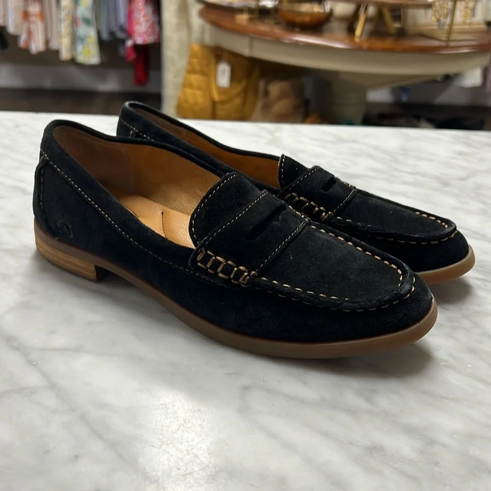 Born Black Suede Penny Loafers